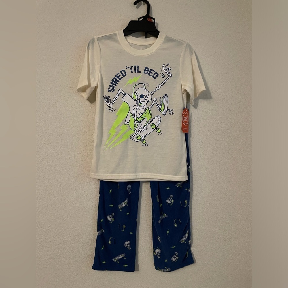 Wonder Nation White and Blue Kids Fleece Pajama Set size XS 4/5-NWT